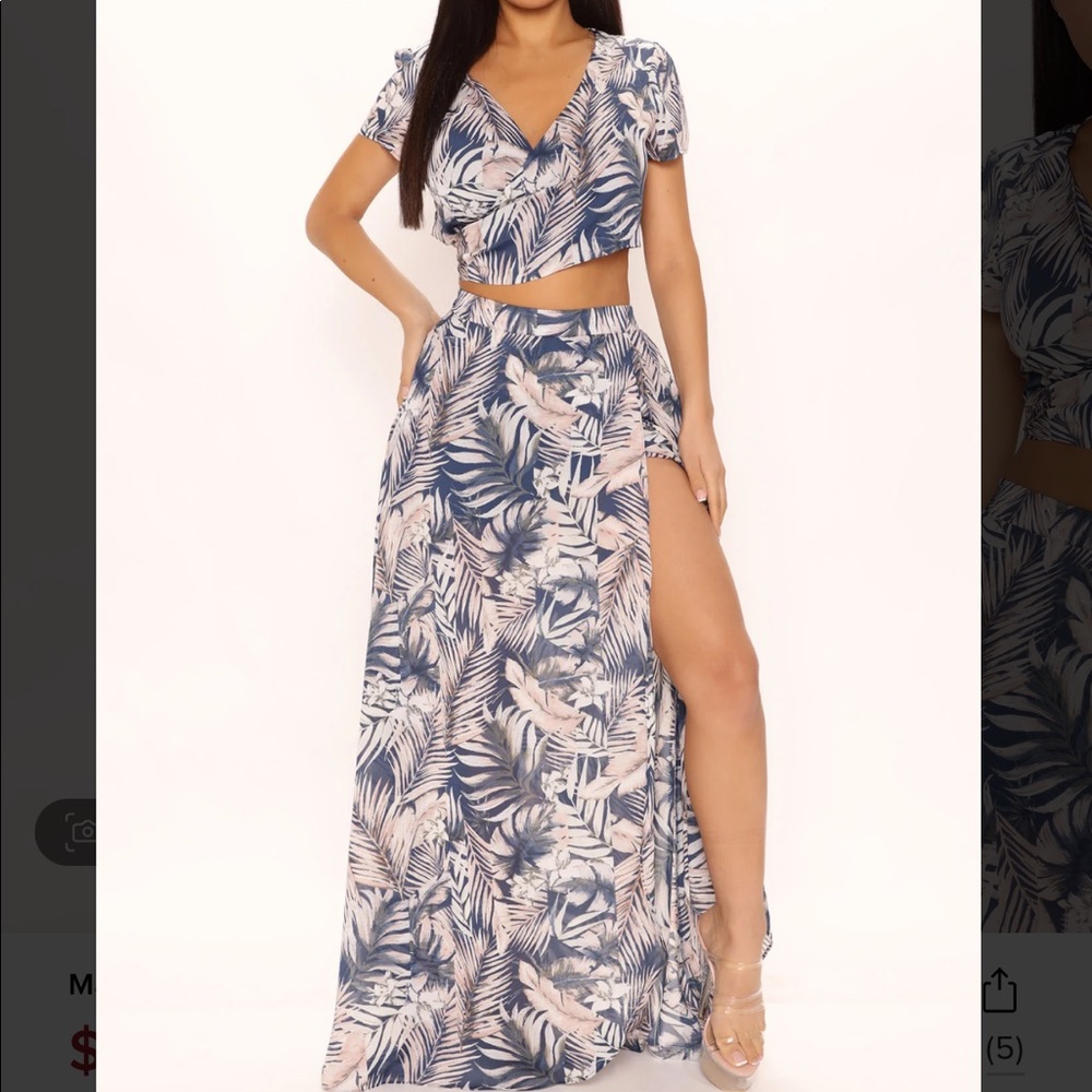 Fashion Nova Maverick Maxi Skirt Set size L tropical palm print